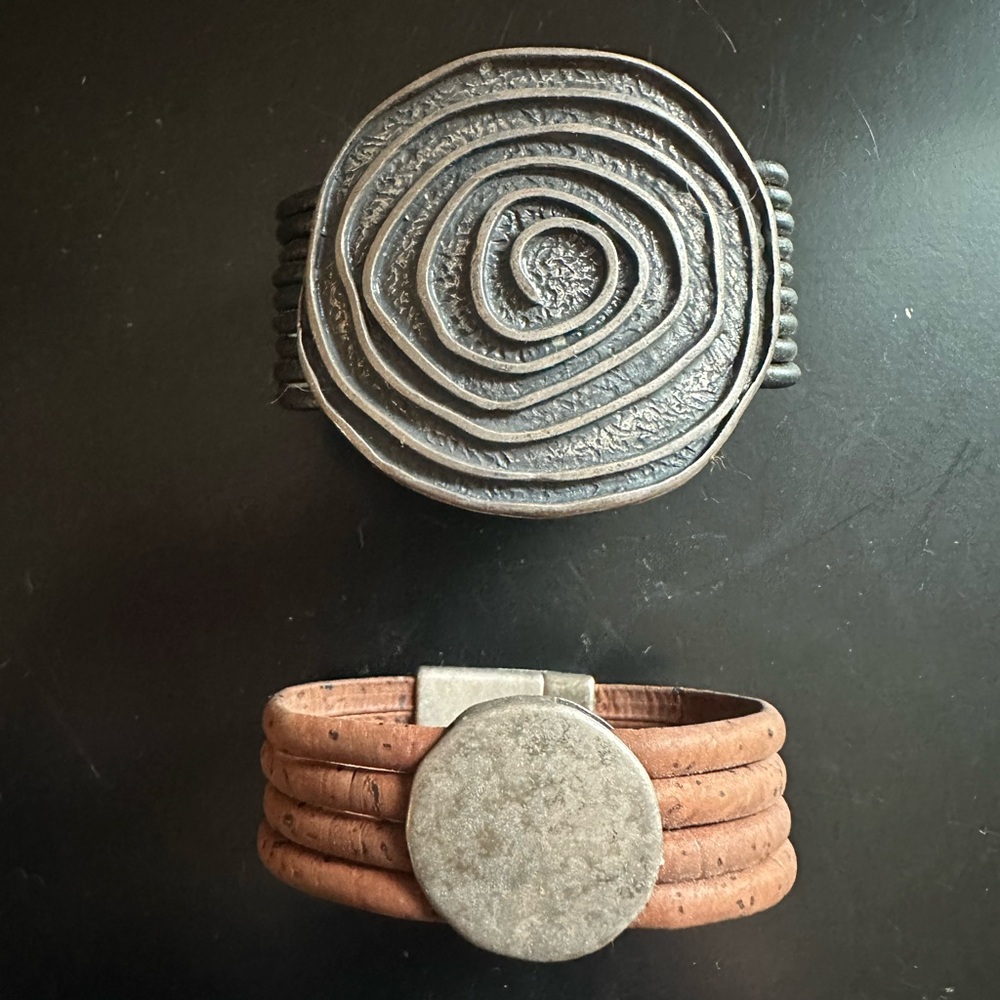 Silver and Tan Spiral Bracelets